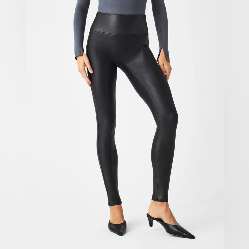 Spanx Faux Leather black Leggings women’s size Medium tummy control high waisted